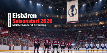 Eisbären Berlin vor dem DEL-Saisonstart 2026 mit Meisterbanner und Straubing in der Uber Arena