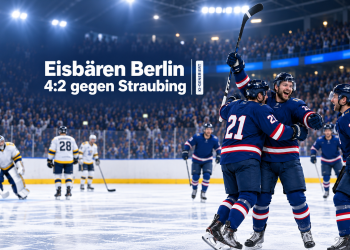 Eisbären Berlin feiern den 4:2-Sieg gegen die Straubing Tigers zum DEL-Saisonstart 2026