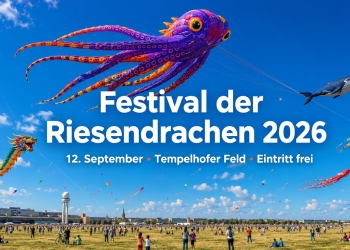 Festival der Riesendrachen 2026 auf dem Tempelhofer Feld mit riesigem Oktopus-Drachen und zahlreichen weiteren Großdrachen