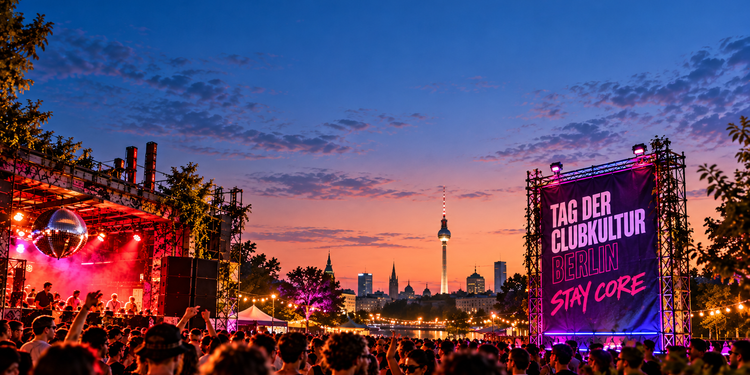 Illustration zum Tag der Clubkultur 2026 in Berlin mit Clubszene und Fernsehturm