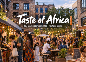Taste of Africa Berlin 2026 in der Factory Berlin mit African Food, Musik, Marktständen und gemischtem Publikum