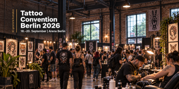Tattoo Convention Berlin 2026 mit Tattoo-Artist, Besuchern und Messeständen in der Arena Berlin