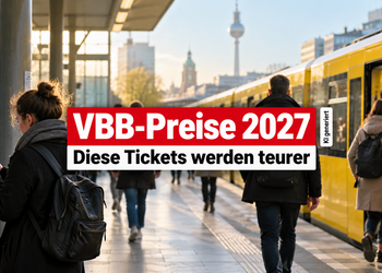 VBB-Preise 2027 in Berlin mit gelber Bahn und Ticketautomat