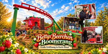 Bettys Beerchen Boomerang bei Karls Elstal zur Eröffnung 2026 mit Robert Dahl und Teilnehmern der 24h-Challenge