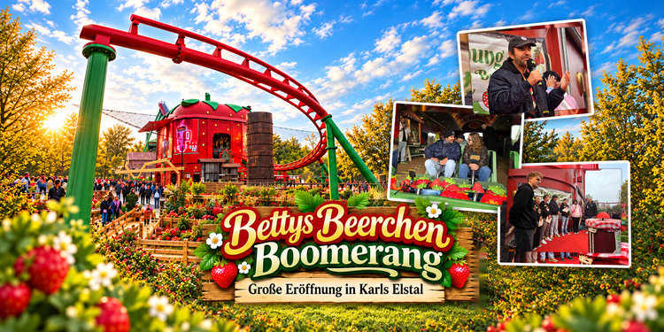 Bettys Beerchen Boomerang bei Karls Elstal zur Eröffnung 2026 mit Robert Dahl und Teilnehmern der 24h-Challenge