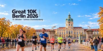 Great 10K Berlin 2026 vor dem Schloss Charlottenburg mit Läufern
