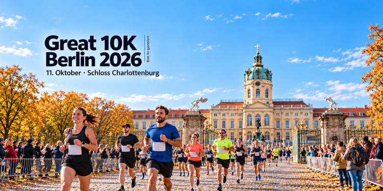 Great 10K Berlin 2026 vor dem Schloss Charlottenburg mit Läufern