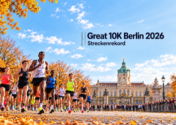 Great 10K Berlin 2026 vor Schloss Charlottenburg mit Läuferfeld und Streckenrekord