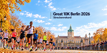 Great 10K Berlin 2026 vor Schloss Charlottenburg mit Läuferfeld und Streckenrekord