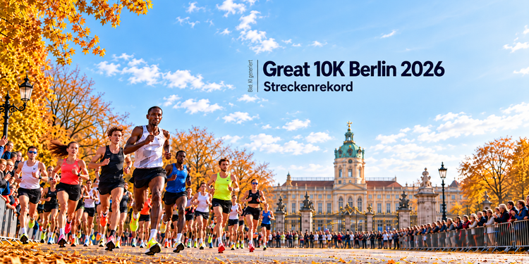 Great 10K Berlin 2026 vor Schloss Charlottenburg mit Läuferfeld und Streckenrekord