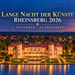 KI-generierte Abendansicht von Schloss Rheinsberg am See mit dem Schriftzug „Lange Nacht der Künste Rheinsberg 2026“