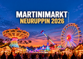 KI-generierte Illustration zum Martinimarkt Neuruppin 2026 mit Riesenrad, Karussell und bunt beleuchteten Kirmesbuden