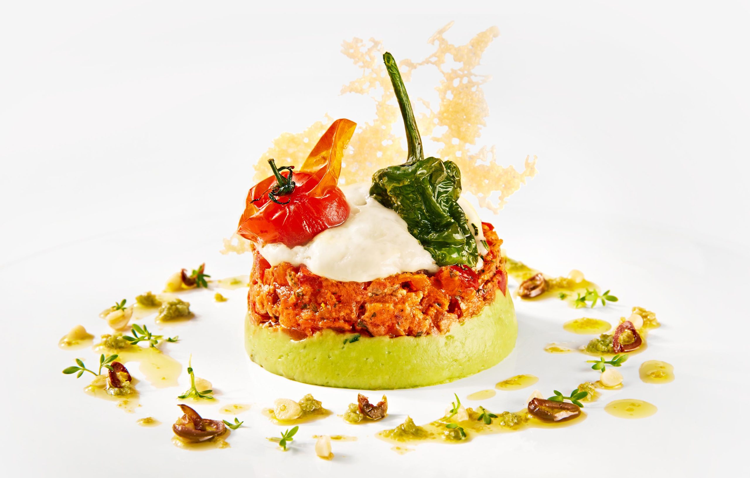 Tomaten-Oliven-Tatar mit Guacamole und Parmesanschaum beim PALAZZO Berlin 2026/27