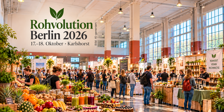 Rohvolution Berlin 2026 in Karlshorst mit Rohkost, veganen Produkten und Messeständen